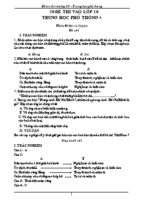 50 Đề thi vào lớp 10 THPT môn Ngữ văn (Kèm đáp án)